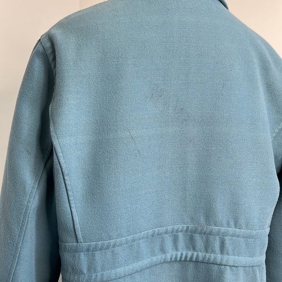 Vtg Plaid Reversible Women's Medium Trench Coat Robin Egg Blue Rockabilly Retro - Picture 10 of 15